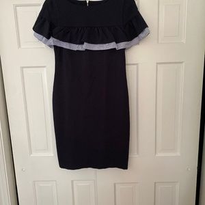 Eliza J Navy Dress with light blue and white strip detail